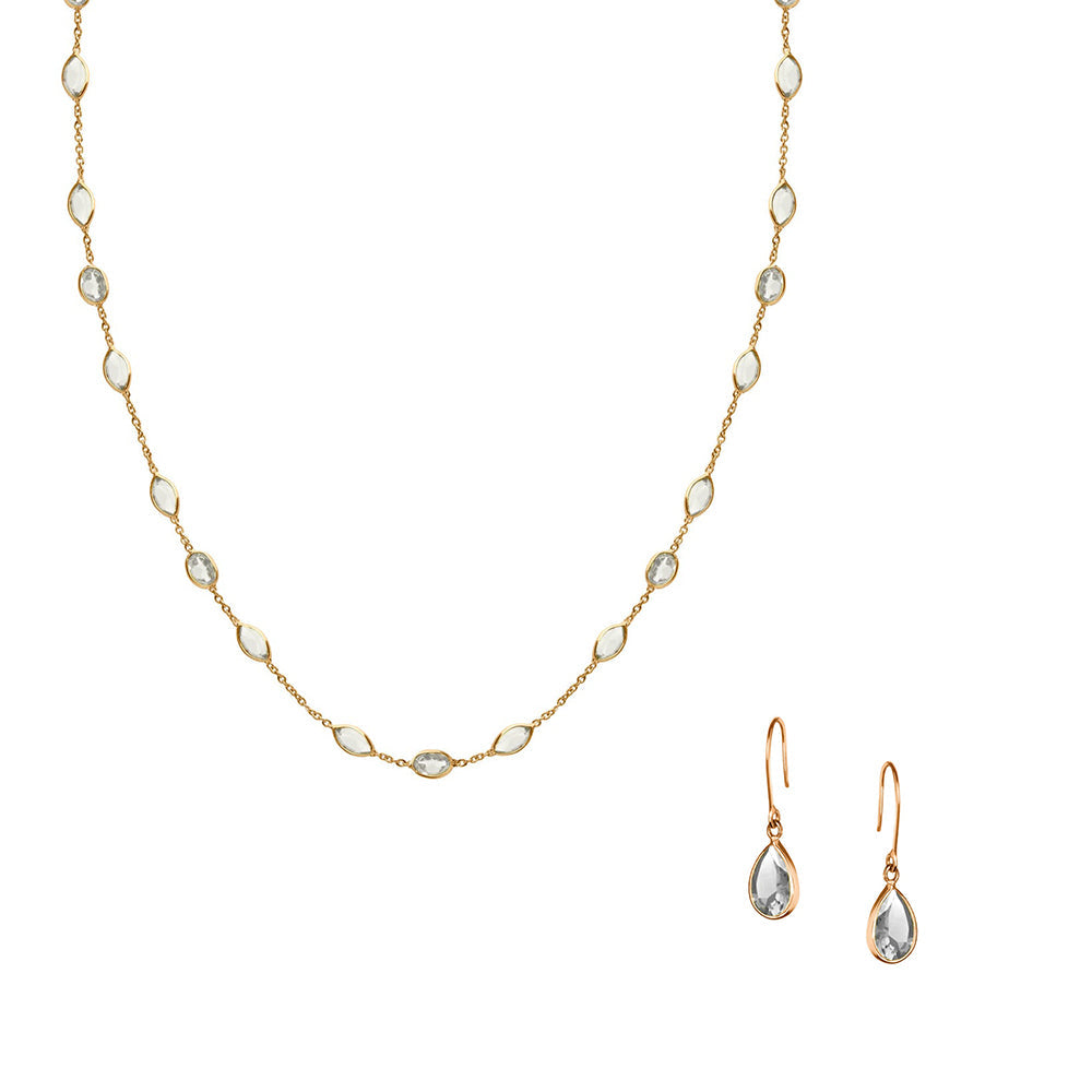Malike Necklace & Tear Drop Earrings in Gold with Zirconia – Jewellery Set Memara 