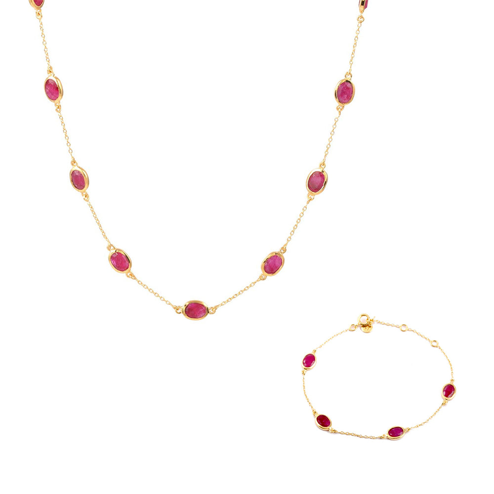 Marilyn Necklace & Bracelet in Gold with Ruby Quartz – Jewellery Set Memara 