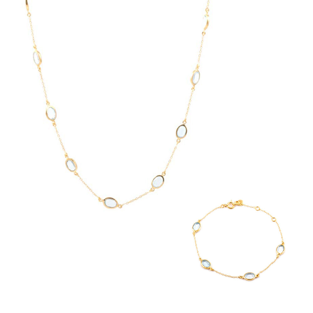 Marilyn Necklace & Bracelet in Gold with Sky Blue Topaz – Jewellery Set Memara 