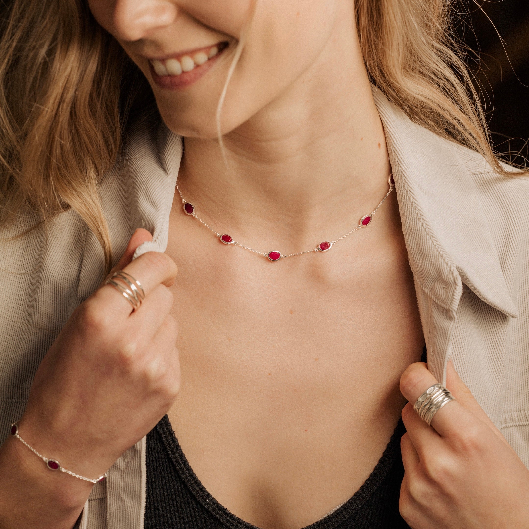 Marilyn Necklace in Silver with Ruby Quartz Necklace Memara 