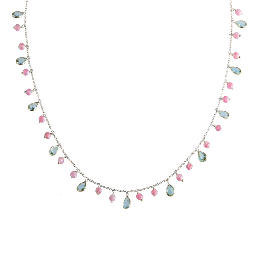 Kiki Necklace in Silver with Blue Topaz and Pink Tourmaline Necklace Memara 